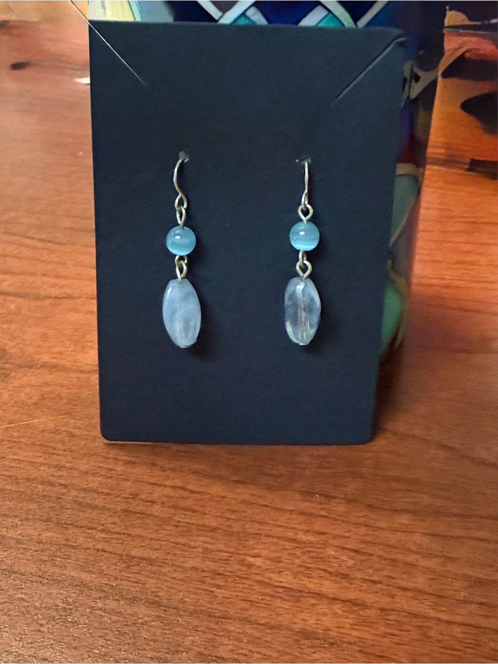 Handcrafted Aquamarine with Light Blue Glass Drop Earrings